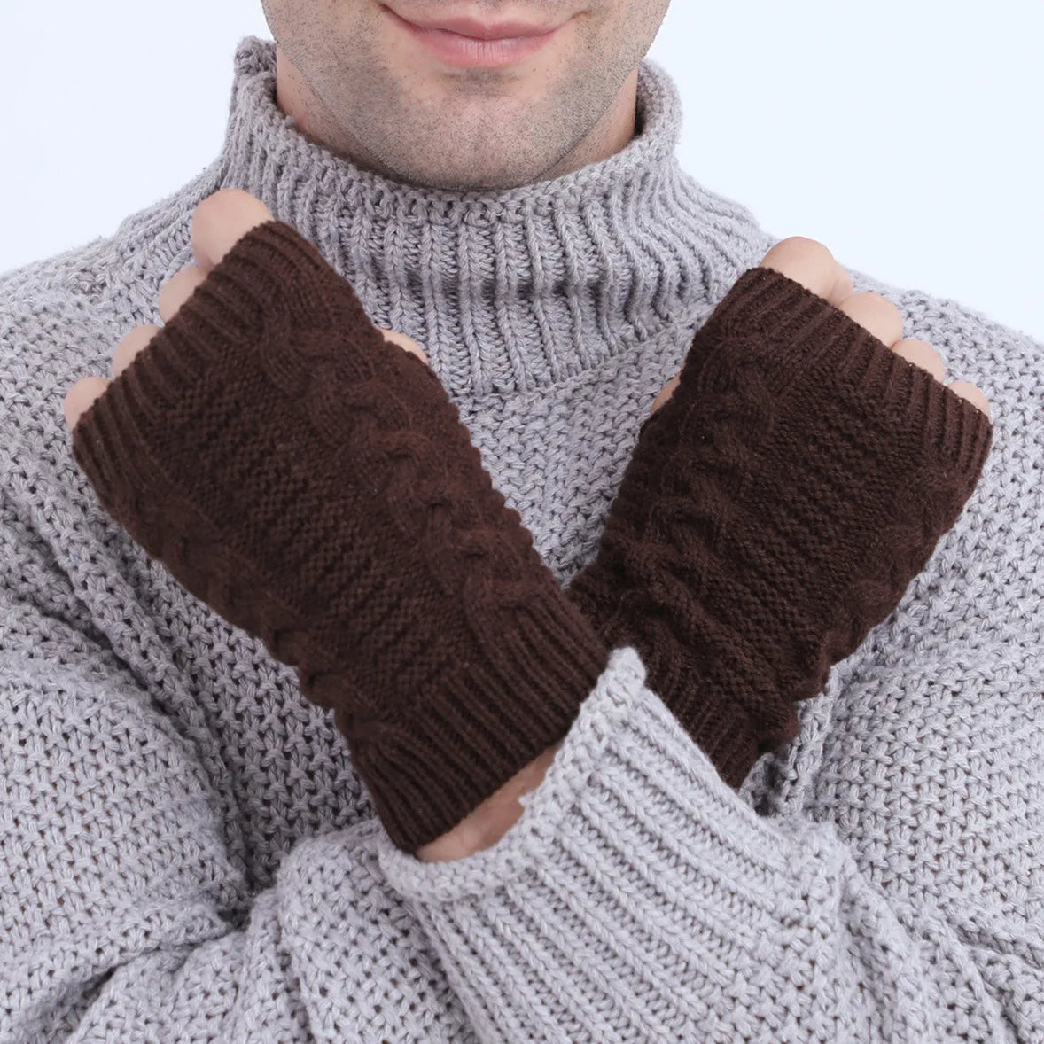 Gezellige Winter Dames Halve Vingerhandschoenen - Zachte Wolachtige Gebreide Ontwerp in Elegant Zwart en Wit