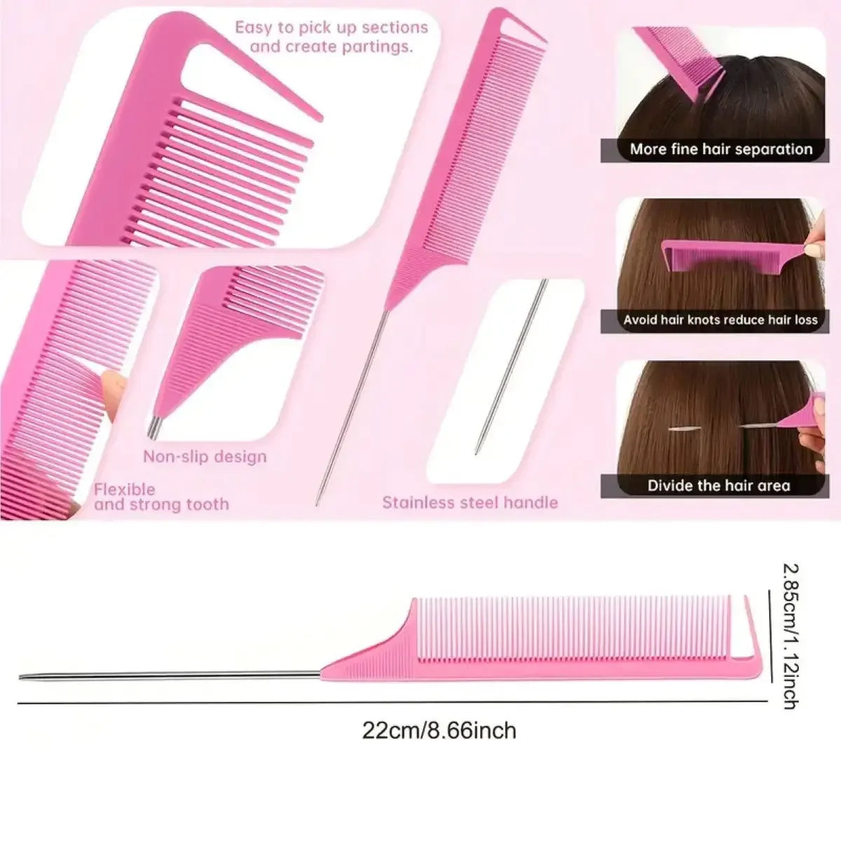 Ultieme 3-delige Haarstyling Kam Set - Teasing Borstel, Rat Tail Kammen & Rand Borstel voor Perfecte Vlechtstyling!