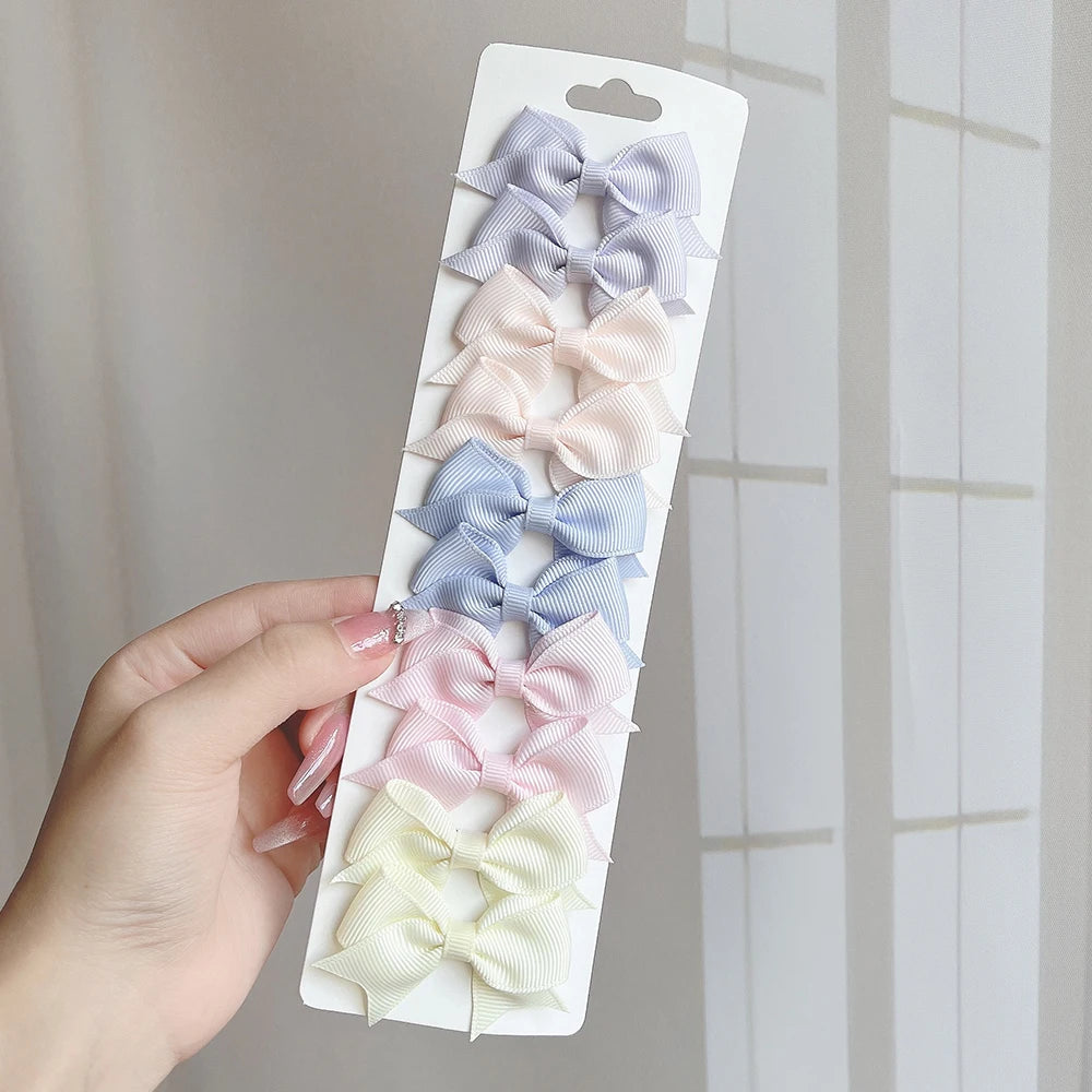 Charmante 10-delige set van 1,9'' effen kleur lint haarclips voor meisjes – Schattige handgemaakte strik mini haarspeldjes voor stijlvol haaraccessoires!