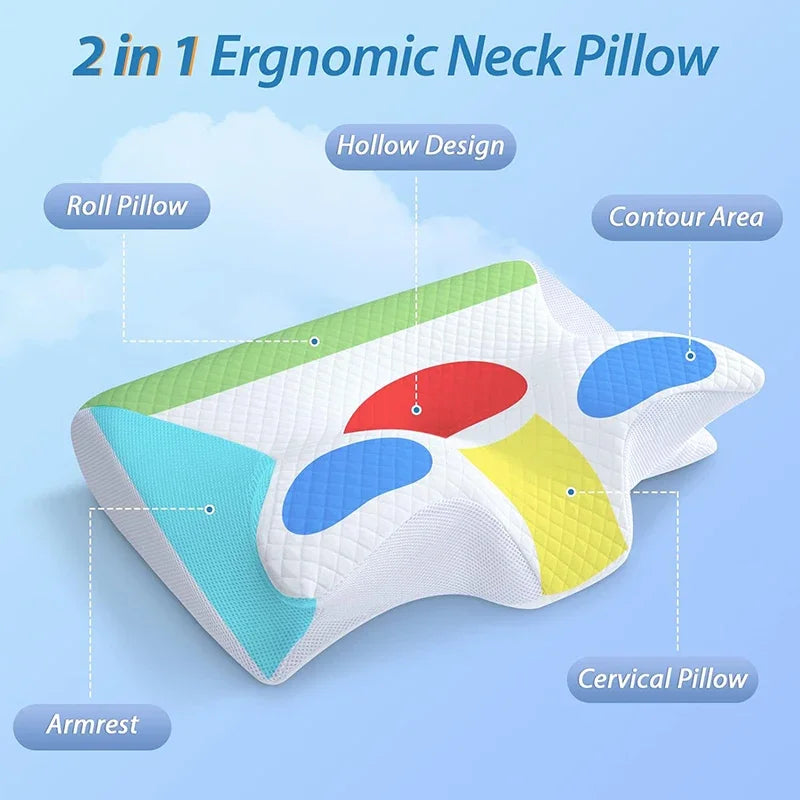 Deluxe 2-in-1 Ergonomisch Geheugenfoam Cervicale Kussen voor Ultieme Nekpijnverlichting - Gecontourd Orthopedisch Steunkussen
