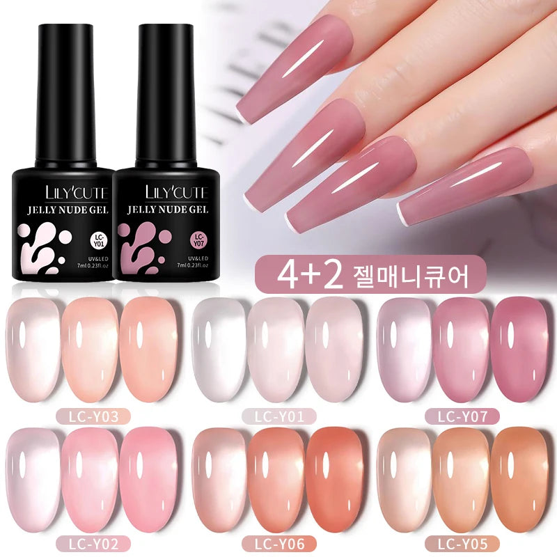 LILYCUTE 6-Delige Dromerige Jelly Roze Nude Gel Nagellak Set - 7ml Semi-Permanente Soak Off voor Verbluffende Nagelkunst Manicures