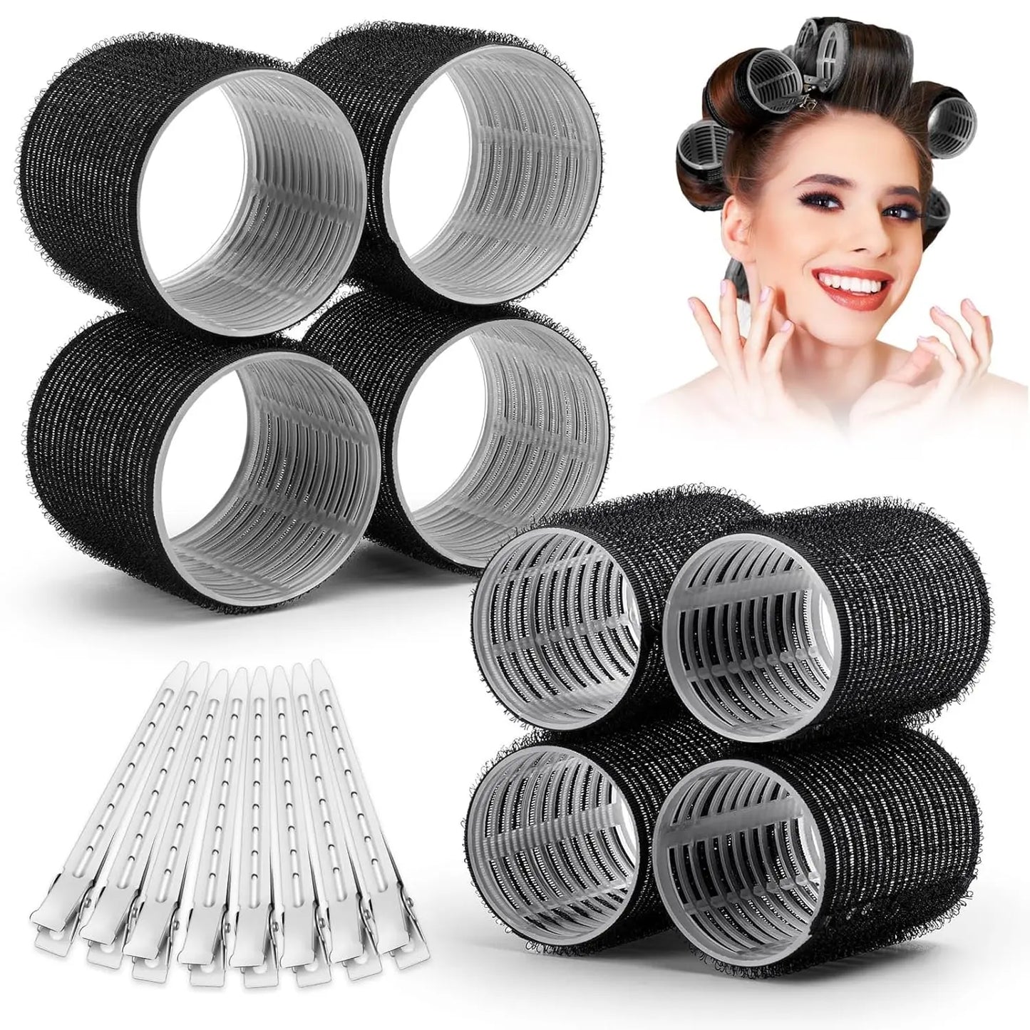 13-delige Zwarte Zelfklevende Haarrollers voor Makkelijk Heatless Krullen en Volume - Ideale Doe-Het-Zelf Stylingen voor Stijlvolle Pony's!