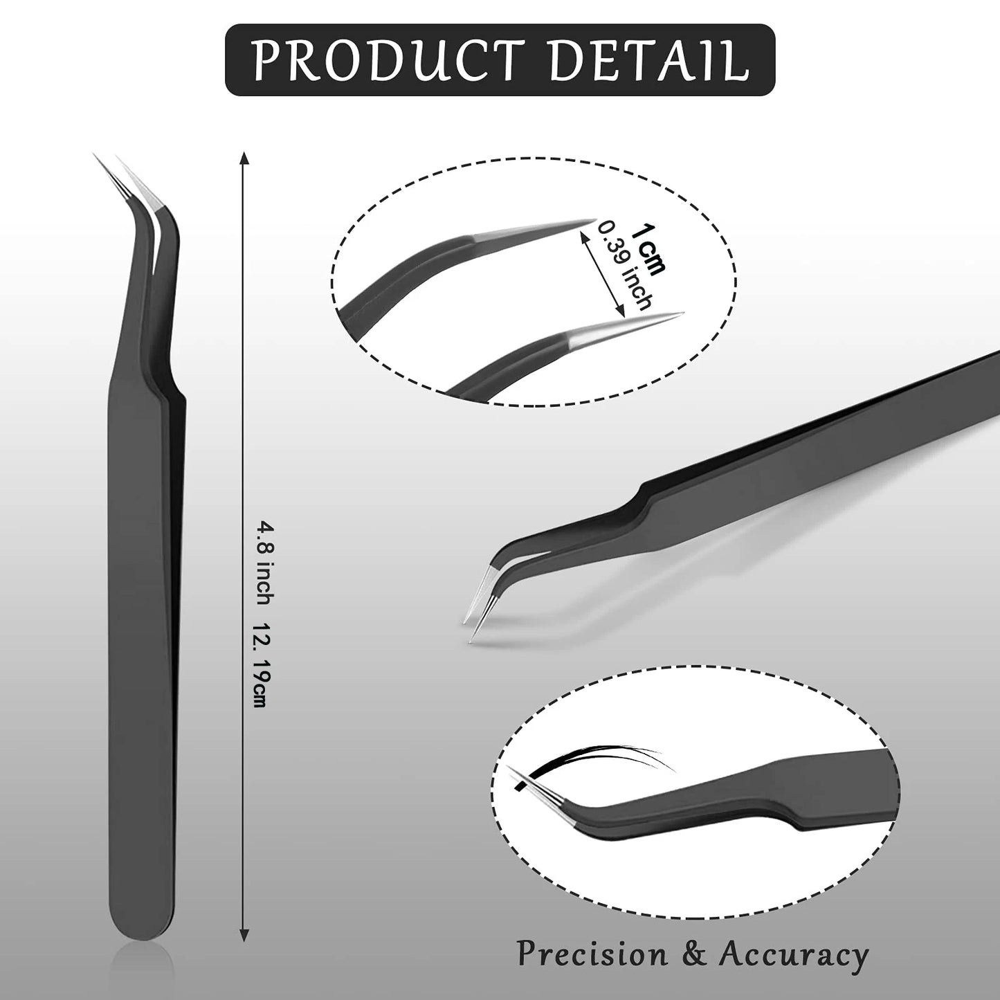 Deluxe 1/9 Stuk RVS Gebogen Punt Wimperverlenging Tangen Set met Beschermhoes - Precisie Puntige Tips voor Perfecte Toepassing