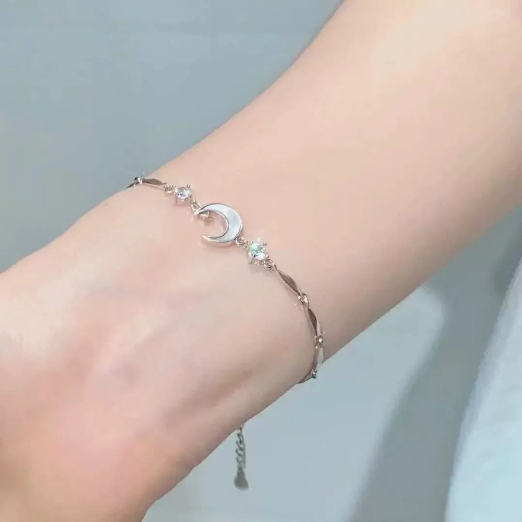 Charmante Kristallen Bloemenarmband voor Vrouwen - Y2K Zoete Meisjes' Maan Kersenbloesem Strik Zircon Luxe Sieraden Cadeau
