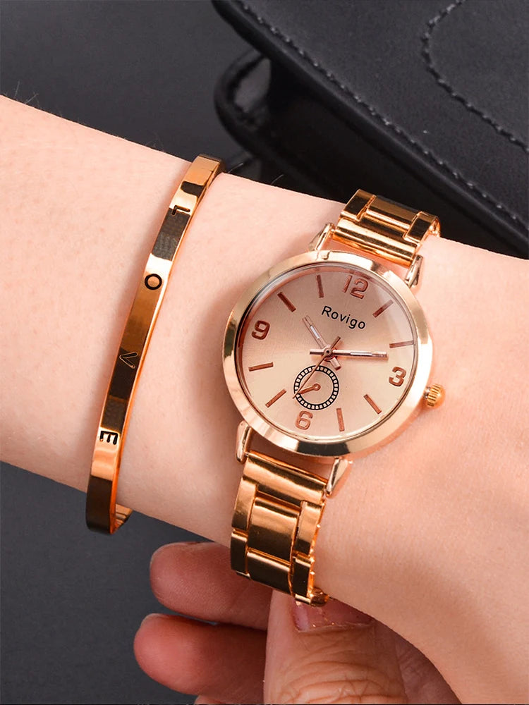 Chique Dames Zilveren Stalen Kwarts Horloge & Stijlvolle LOVE Armband Set - 2 Delige Bundel
