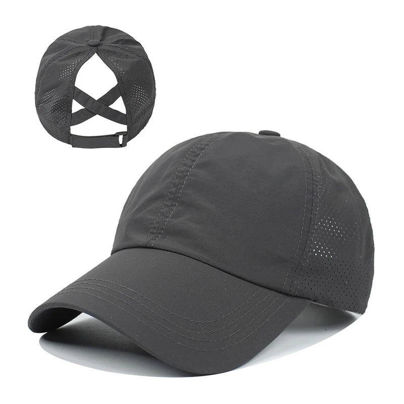 Stijlvolle Zomer Effen Kleur Baseball Caps voor Dames - Perfect voor Golf, Sport en Vrije Tijd met Handig Paardenstaartontwerp en Sneldrogend Gaas!