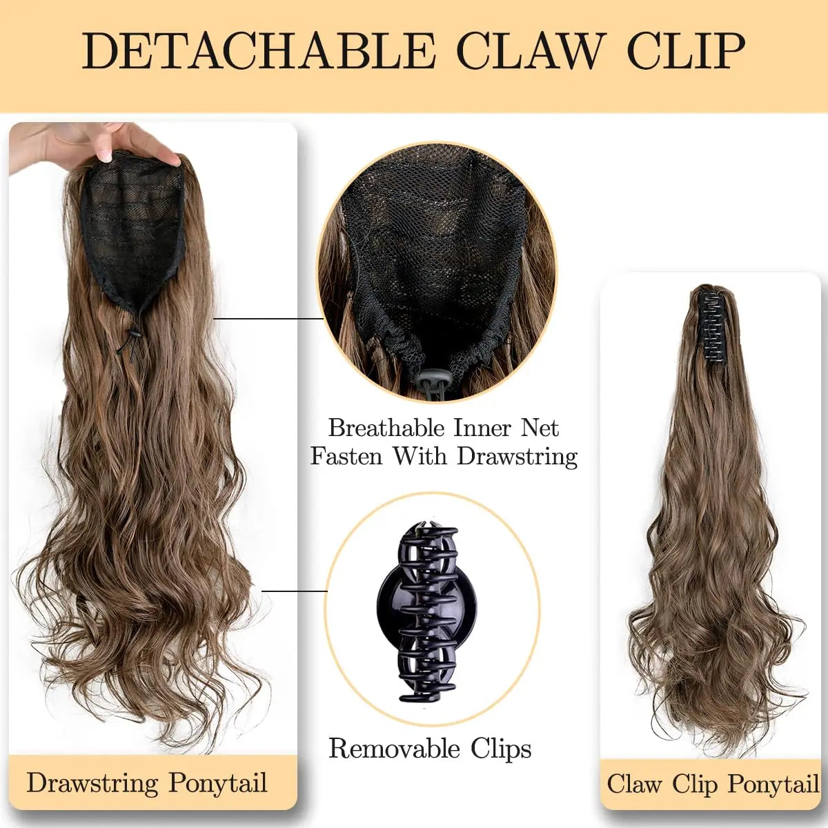 Transformeer je look met 24-inch luxe bovenste paardenstaart haarextensions - 150g pakket met krullende golvende clips en trekbare staartjes!