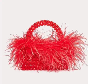 Chic Parelsnoer & Veer Bont Handtas - Designer Acryla Kristallen Doos Tote voor Dames, Handgemaakte Elegantie voor Feesten