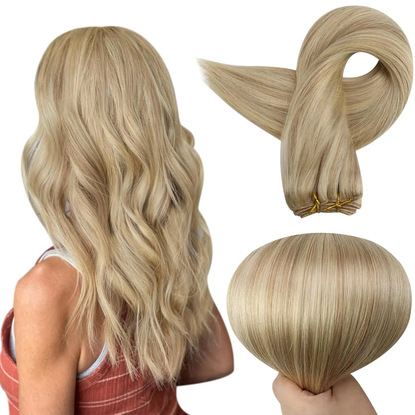 Verander Je Uiterlijk met Full Shine Ombre Blonde Menselijk Haar Weft Extensions - Zijdeachtig Steil 100g Remy Skin Dubbele Weft Bundels voor een Perfecte Salonafwerking!