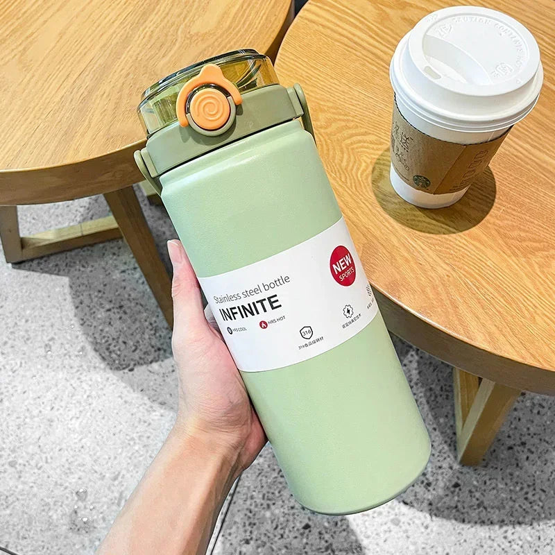 Extra-grote 1L/1.2L Geïsoleerde Thermosfles met Rietje - Stijlvolle RVS Thermische Waterfles voor Heet en Koud Drank, Vacuümfles en Thermosbeker