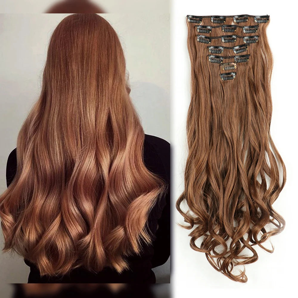Luxe 22-Inch Krullend Golvend Clip-In Haar Extensions - 7-Delige Set voor een Volle Hoofd met Adembenemend Haar voor Vrouwen en Meisjes!