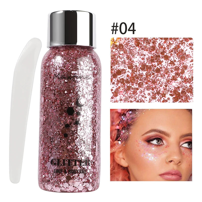 Multifunctionele Lichaams- en Gezichtsglittergel - Langdurige, Waterdichte Oog- en Haartinten voor Feest- en Podiumglamour