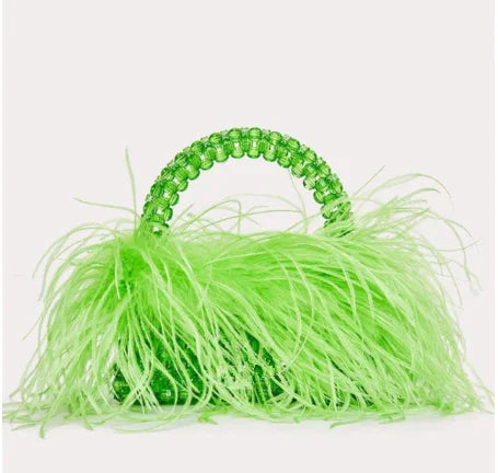 Chic Parelsnoer & Veer Bont Handtas - Designer Acryla Kristallen Doos Tote voor Dames, Handgemaakte Elegantie voor Feesten