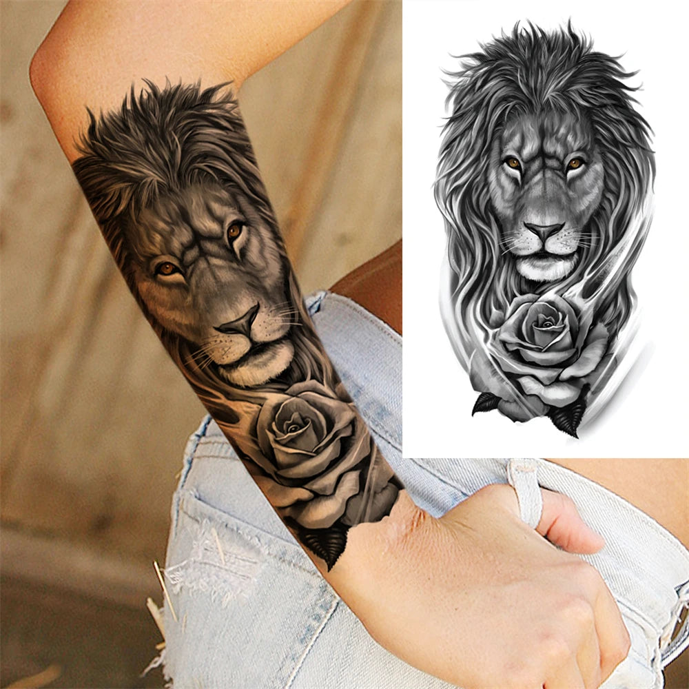 Indrukwekkende Volledige Arm Tijdelijke Tattoo Mouw voor Mannen en Vrouwen - Realistische Krijger, Leeuw, Tijger en Bloementekening - Gedurfde Zwarte Totem en Maori Stijl Stickers