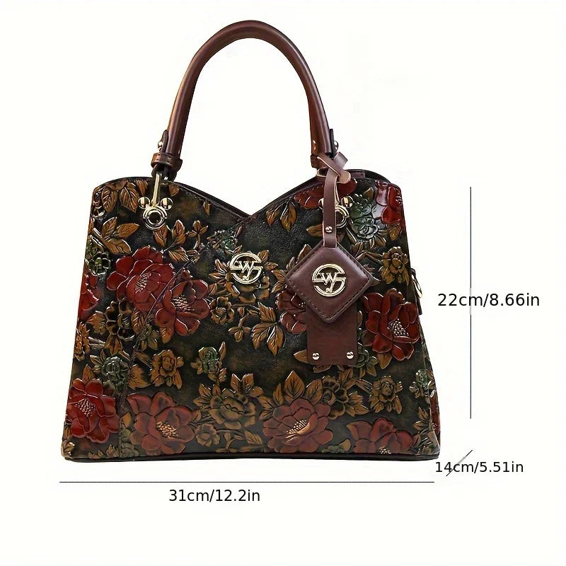 Chic Vintage Bloemen Handtas - Elegante PU Leren Schoudertas & Mode Crossbody Tas voor Vrouwen