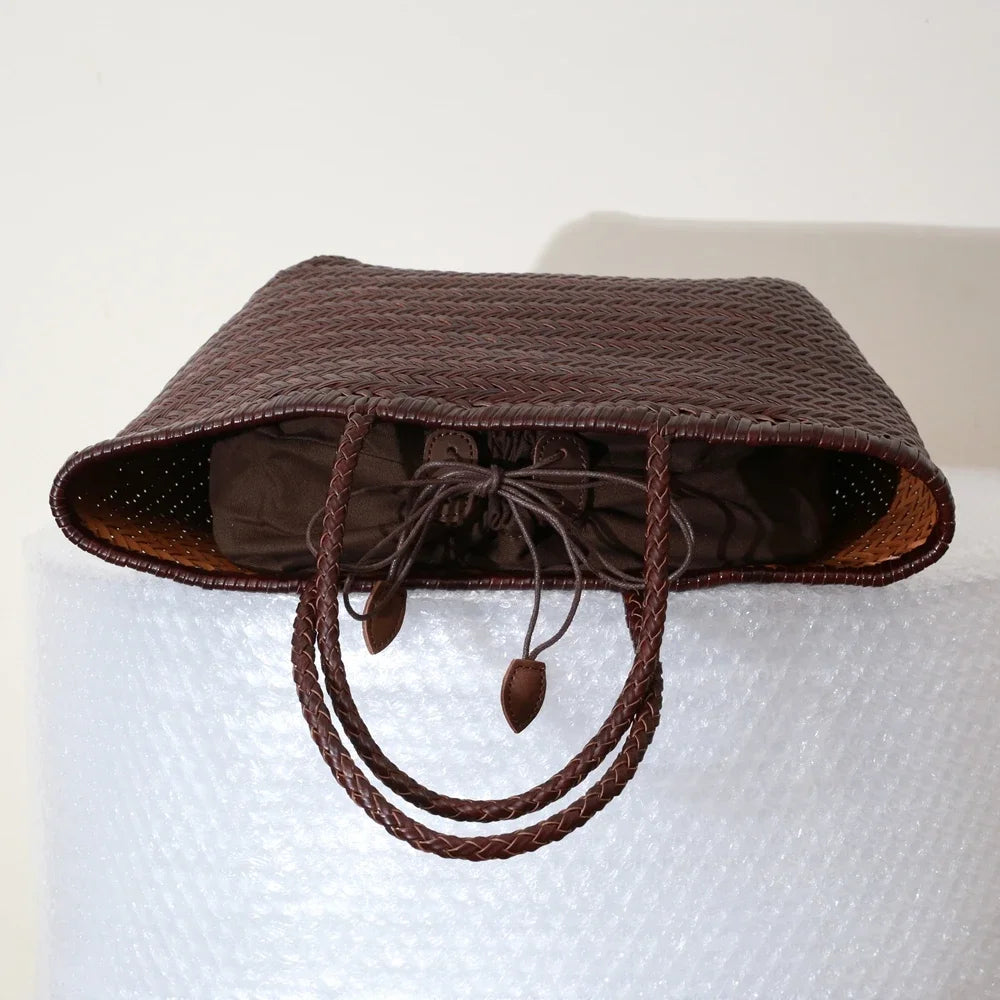 Luxe Dames Echte Lederen Gevlochten Schoudertas - Vintage Grote Handtas voor Chic Casual Winkelen en Alledaagse Stijl