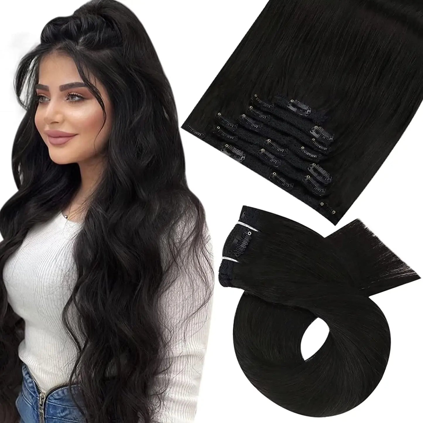 Transformeer je look met Moresoo Premium Clip-In Haarextensions - 100% Natuurlijke Remy Haar, Rechte Stijl, Verkrijgbaar in 5 en 7 Delige Sets!