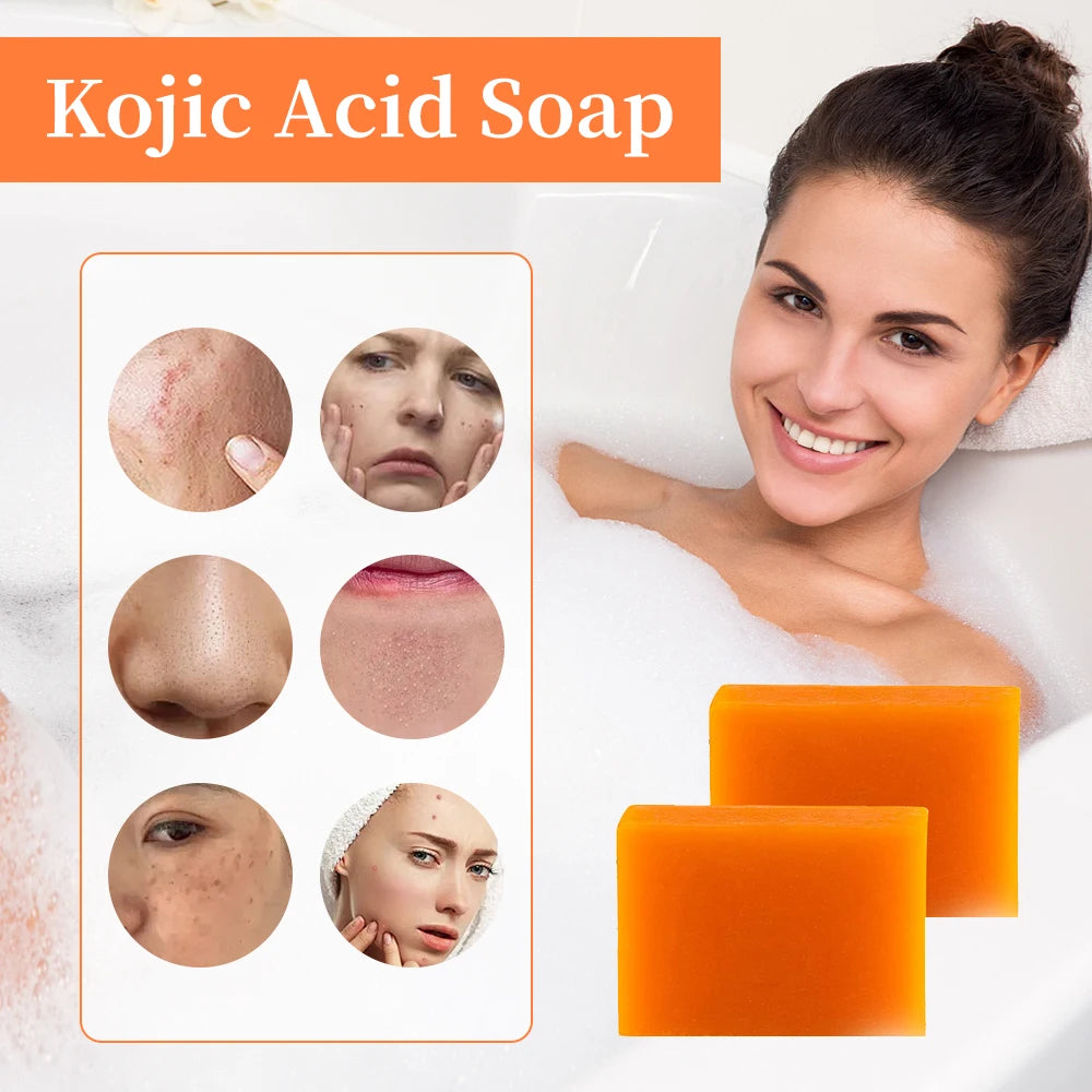 Set van 2 Handgemaakte Kojinezuur Zeep - Zachte Verhelderende Exfoliator voor Gezicht en Lichaam, Voedende en Witte Reinigingszeep