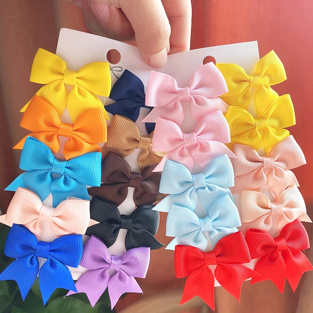 Charmante 10-delige set van 1,9'' effen kleur lint haarclips voor meisjes – Schattige handgemaakte strik mini haarspeldjes voor stijlvol haaraccessoires!