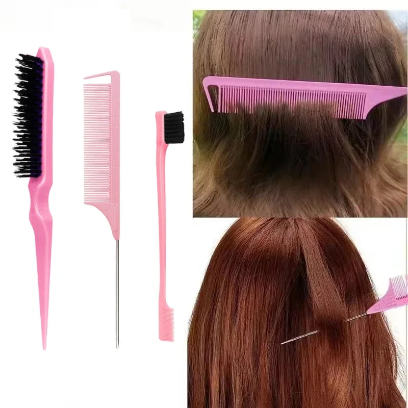 Ultieme 3-delige Haarstyling Kam Set - Teasing Borstel, Rat Tail Kammen & Rand Borstel voor Perfecte Vlechtstyling!