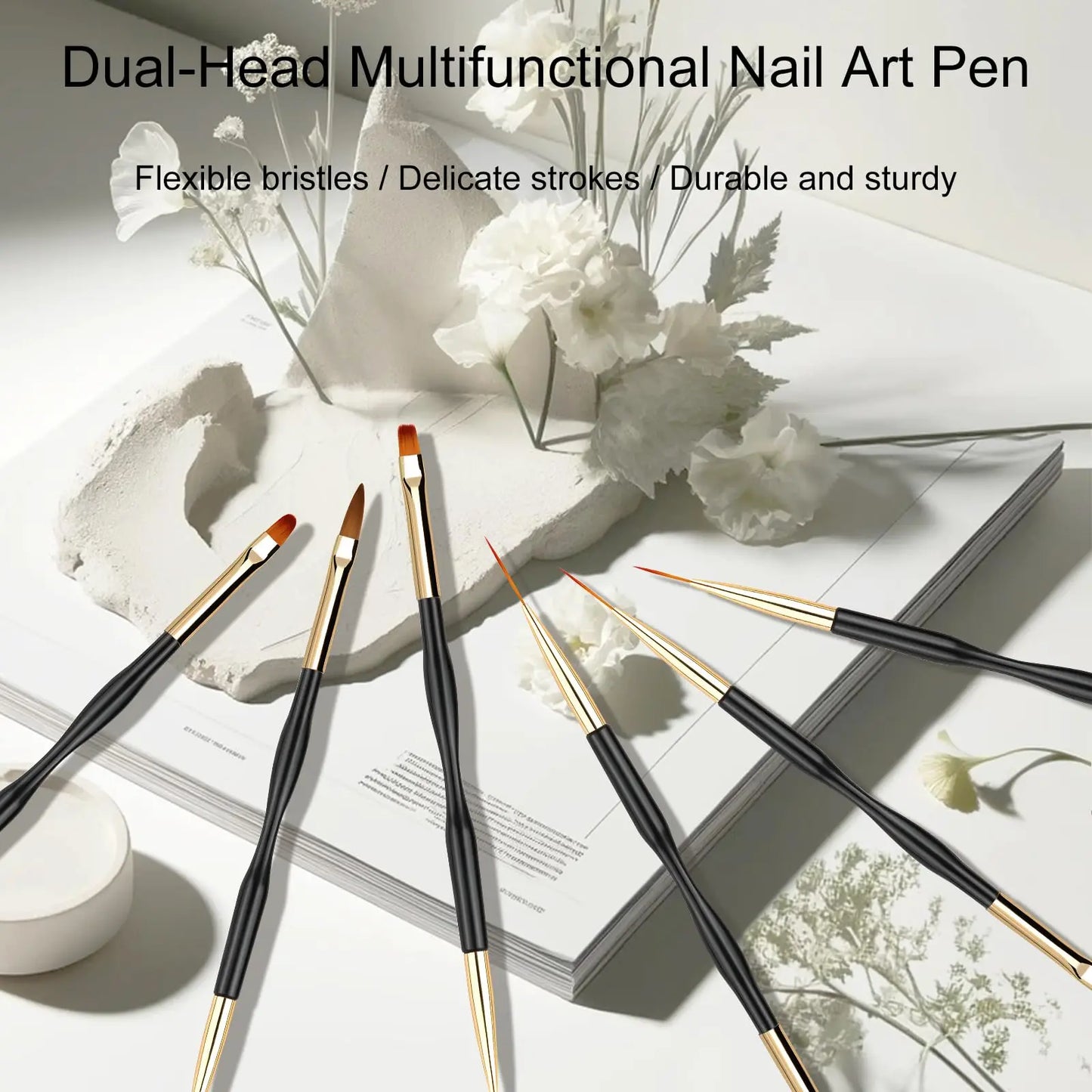 LULAA Set van 3 Dubbelzijdige Nagelkunstpennen - Acryl Ronde & Platte Penseel voor Prachtige DIY Nageldesigns!