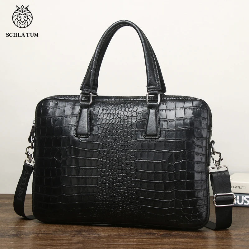 Exquise SCHLATUM Echt Leren Krokodillenprint Aktetas voor Mannen - Sofisticated 15,6 Inch Laptop Tas, Perfect voor Zaken en Luxe Reizen