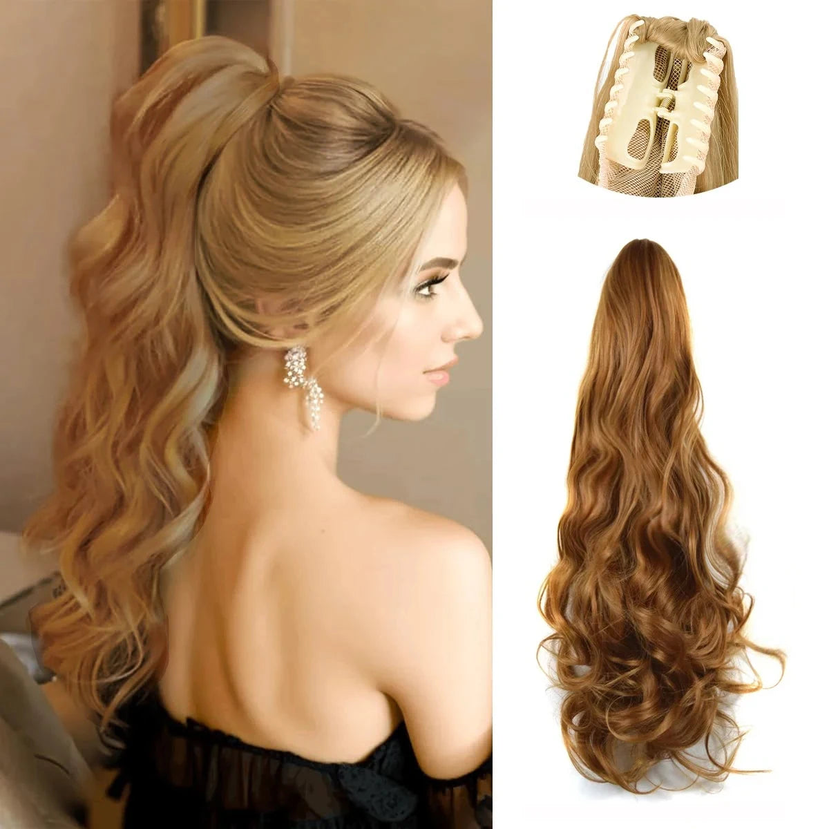 Transformeer je look met 24-inch luxe bovenste paardenstaart haarextensions - 150g pakket met krullende golvende clips en trekbare staartjes!