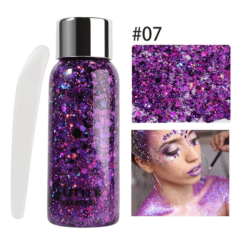 Multifunctionele Lichaams- en Gezichtsglittergel - Langdurige, Waterdichte Oog- en Haartinten voor Feest- en Podiumglamour
