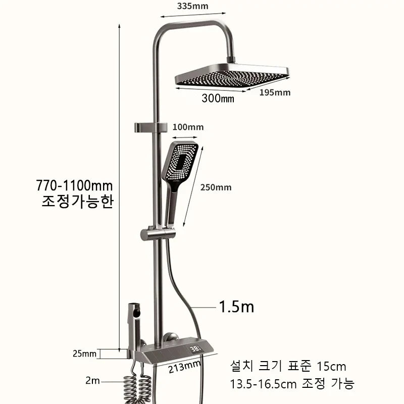 Stijlvol Piano Toets Douche Systeem: Compleet Badkamer Douche Set met LED Digitale Weergave en Koper Armaturen voor Warm en Koud Water Genot