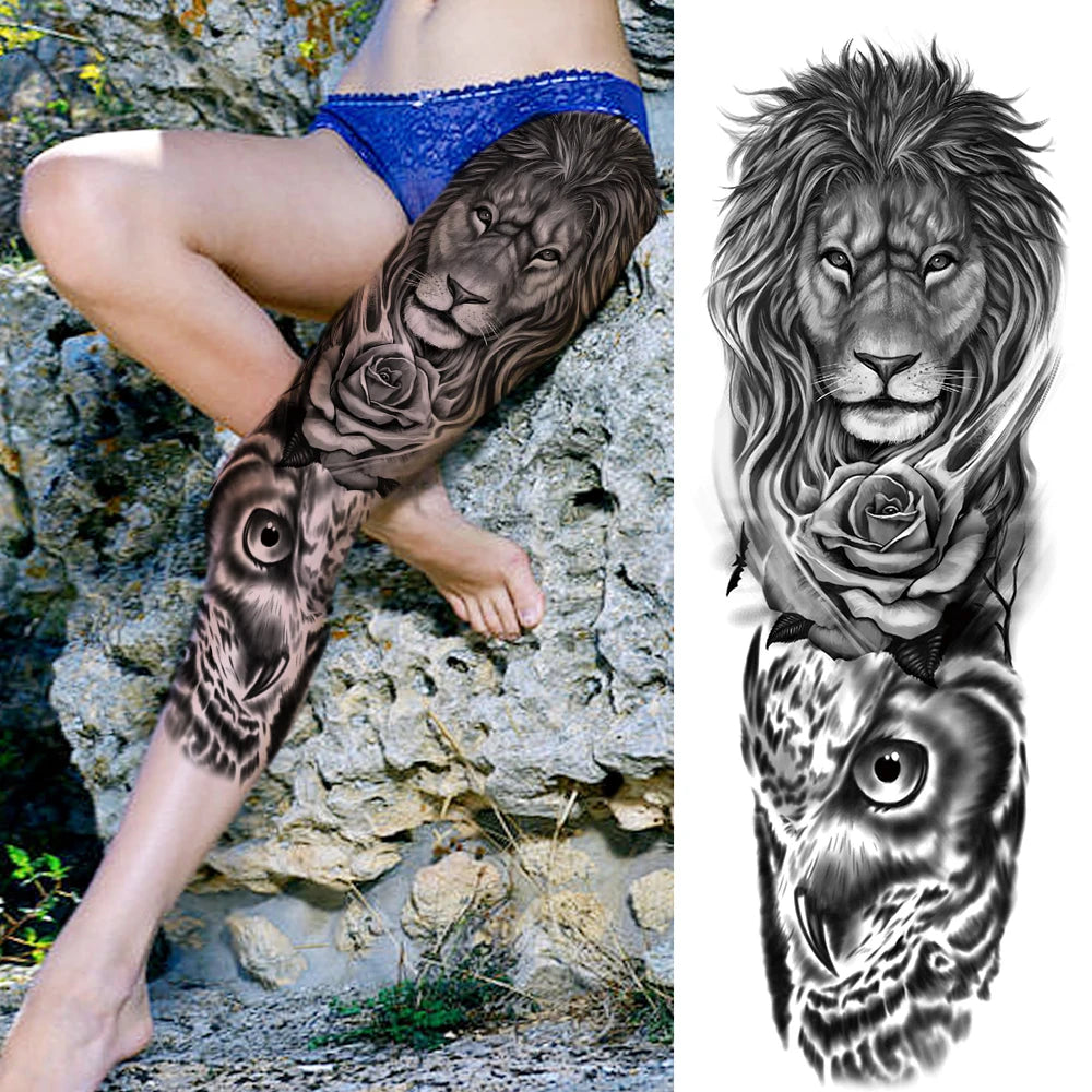 Indrukwekkende Volledige Arm Tijdelijke Tattoo Mouw voor Mannen en Vrouwen - Realistische Krijger, Leeuw, Tijger en Bloementekening - Gedurfde Zwarte Totem en Maori Stijl Stickers