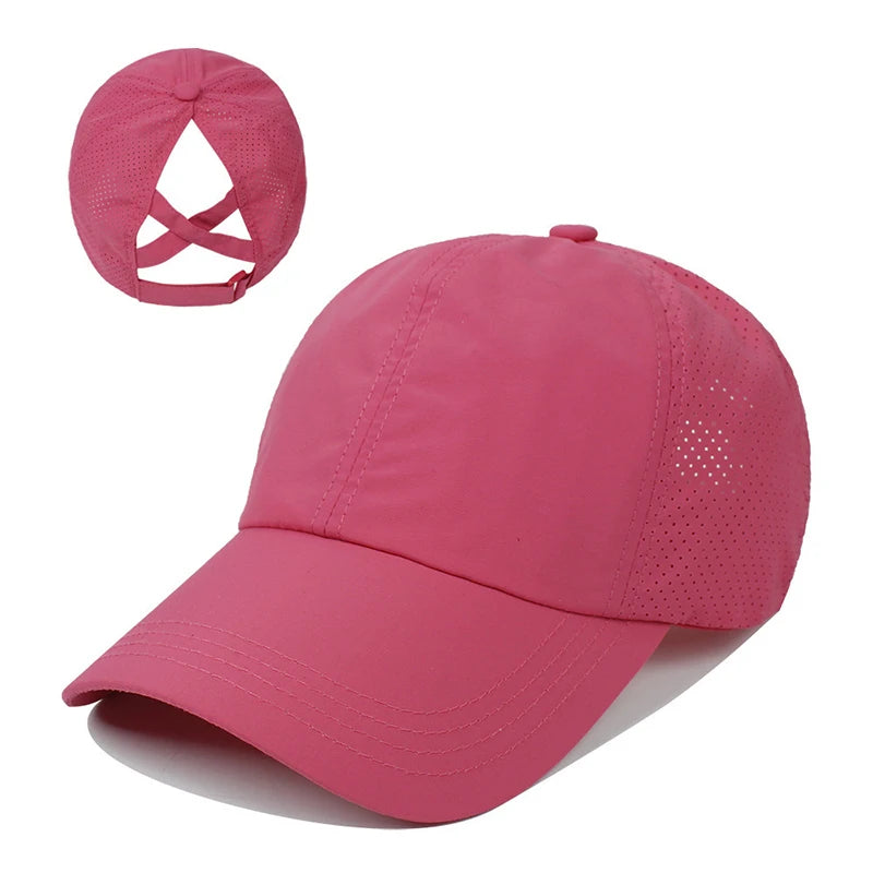 Stijlvolle Zomer Effen Kleur Baseball Caps voor Dames - Perfect voor Golf, Sport en Vrije Tijd met Handig Paardenstaartontwerp en Sneldrogend Gaas!