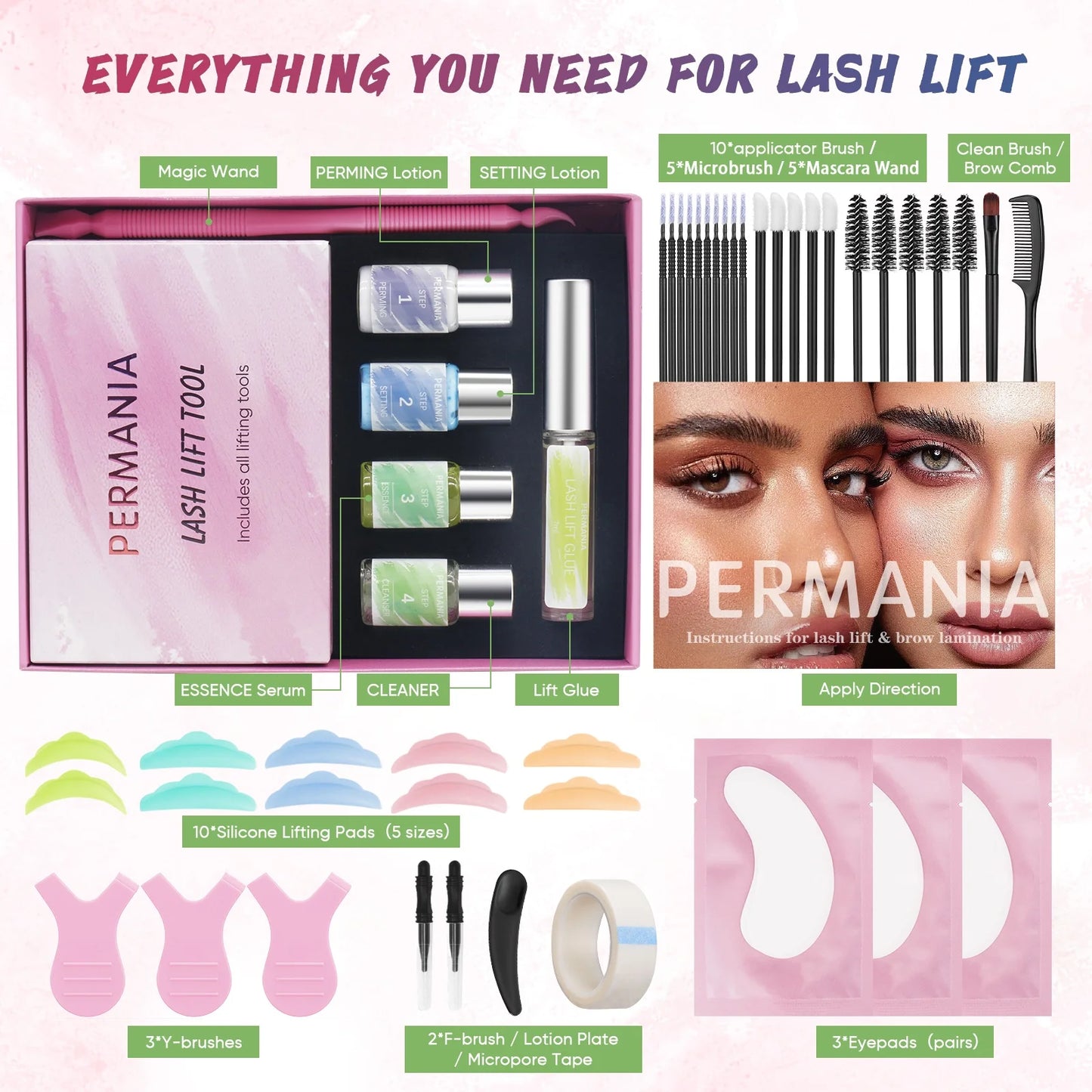 Verhoog je look met de PERMANIA Wenkbrauw Laminatie & Wimper Lift Kit - Alles-in-één Cruelty-Free Wenkbrauw Permanent Oplossing met Essentiële Gereedschappen & Accessoires!