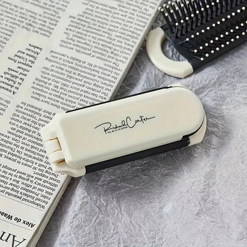 CALIYI Draagbare Mini Vouwbare Haarborstel met Spiegel - Perfect voor Reizen, Salon en Buitenstyling!