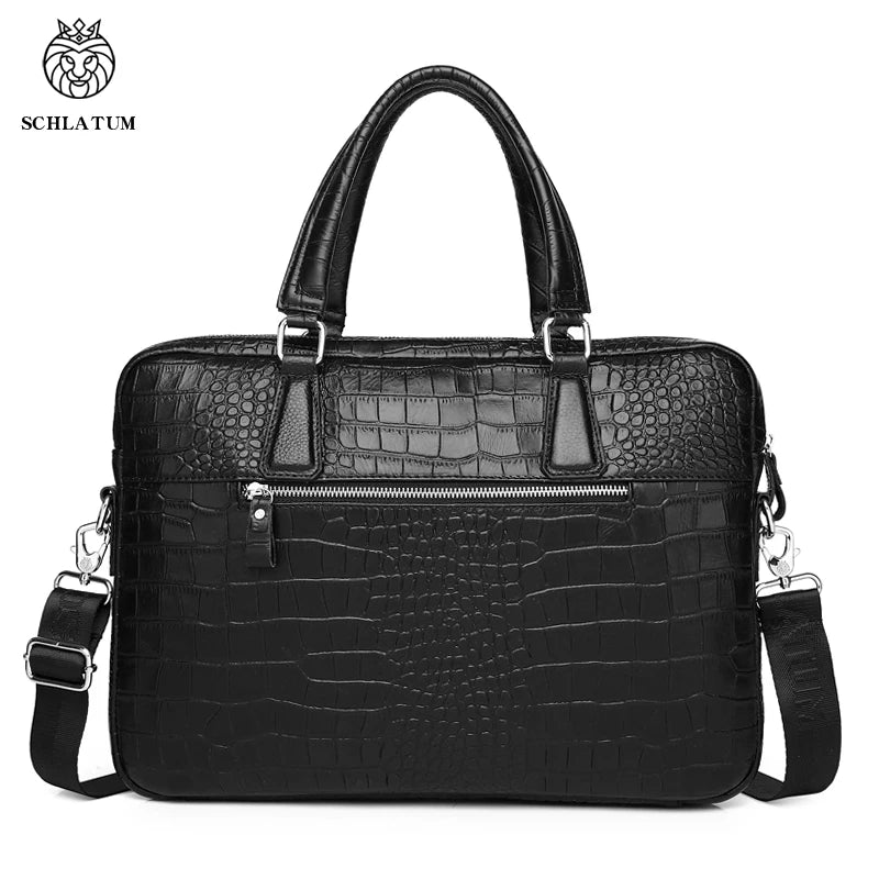 Exquise SCHLATUM Echt Leren Krokodillenprint Aktetas voor Mannen - Sofisticated 15,6 Inch Laptop Tas, Perfect voor Zaken en Luxe Reizen