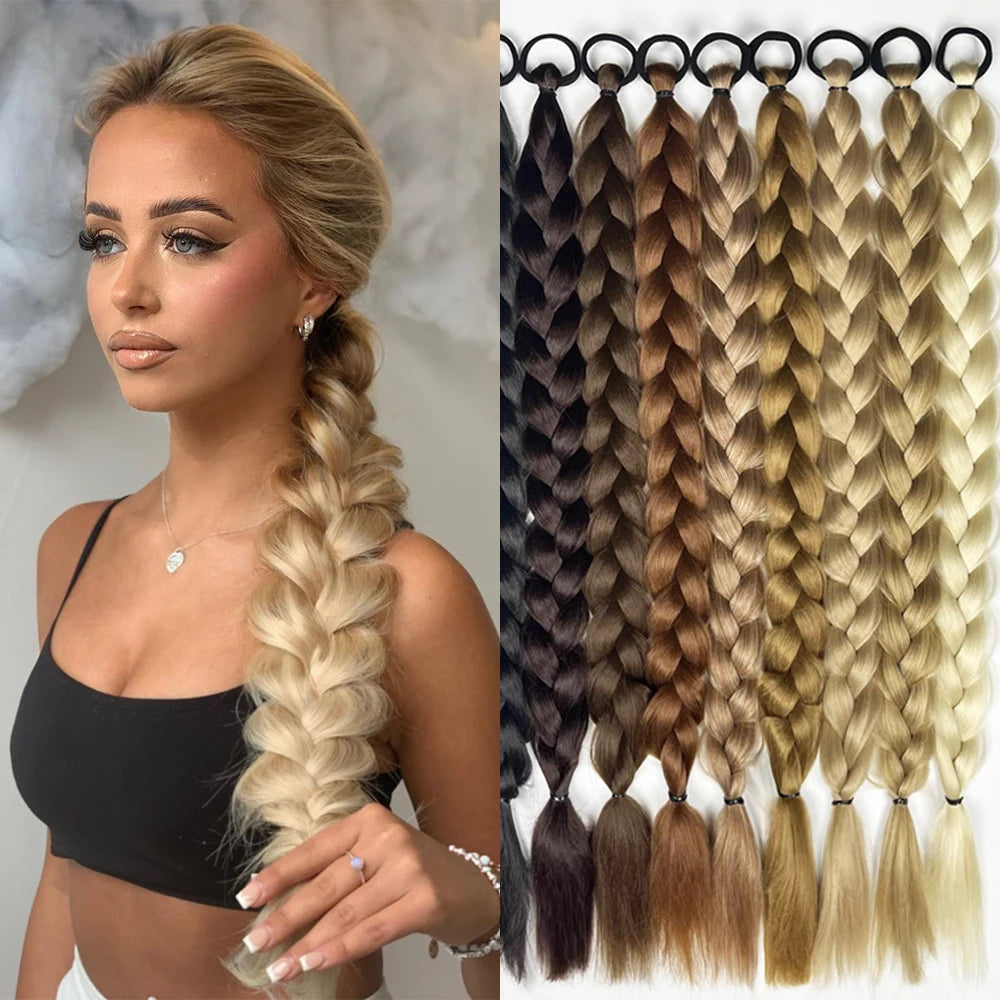 Luxe 24-Inch Synthetische Lange Twist Vlecht Paardestaart Extensions met Rubberband - Perfect voor Dagelijkse Styling en Boksliefhebbers