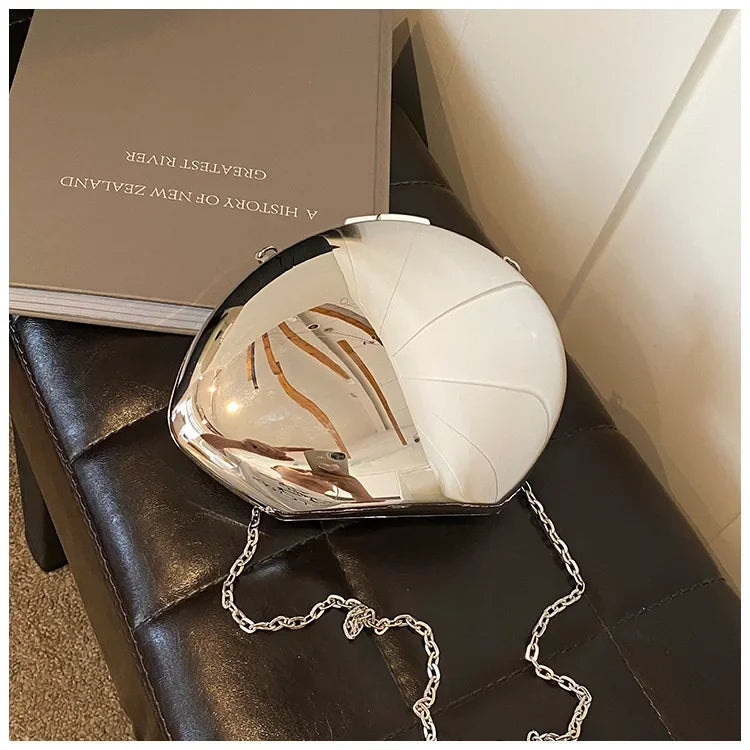 Chique Acrylaat Schelp Clutch Tas - Elegante Gouden & Zilveren Avondhandtas voor Vrouwen - Stijlvolle Glanzende Metalen Schouder- en Crossbodytas - Perfect voor Feesten!