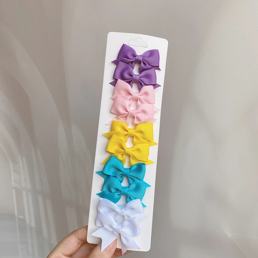 Charmante 10-delige set van 1,9'' effen kleur lint haarclips voor meisjes – Schattige handgemaakte strik mini haarspeldjes voor stijlvol haaraccessoires!