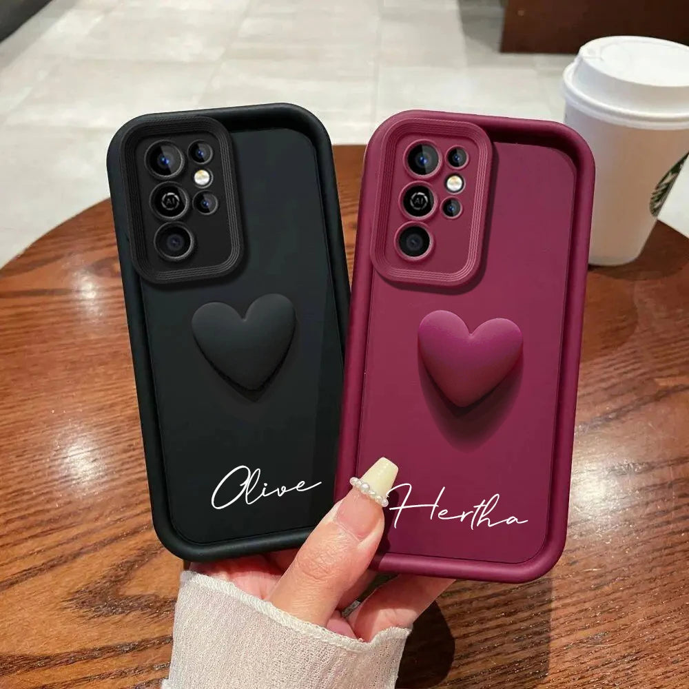 Luxe 3D Hart Case met Gepersonaliseerde Naam voor Samsung Galaxy S25, S24, S23, S22, S21, S20 Ultra Plus – Een Unieke Hoes voor Jouw S23 en S21 FE