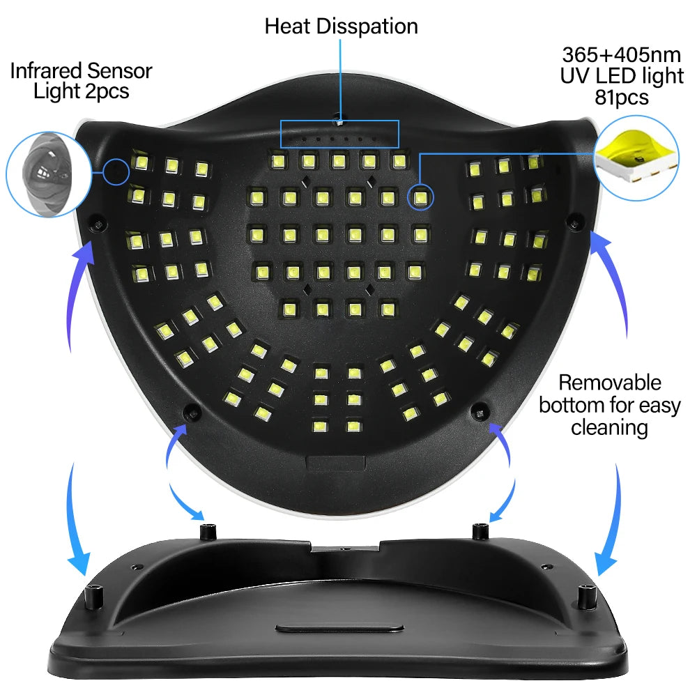 Professionele 380W LED Nagellamp voor Snelle Gel Uitharding - 81 LED's, 4 Timerinstellingen, Perfect voor Thuis en Salon Nagelkunst!
