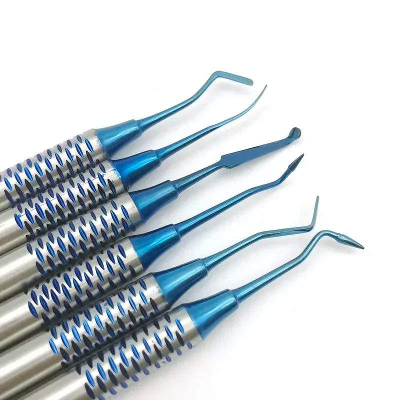 Premium 6-delig set voor het vullen van tandheelkundige composiethars met spatels met titanium-geplateerde koppen - Ideale restauratietools voor tandheelkundige professionals