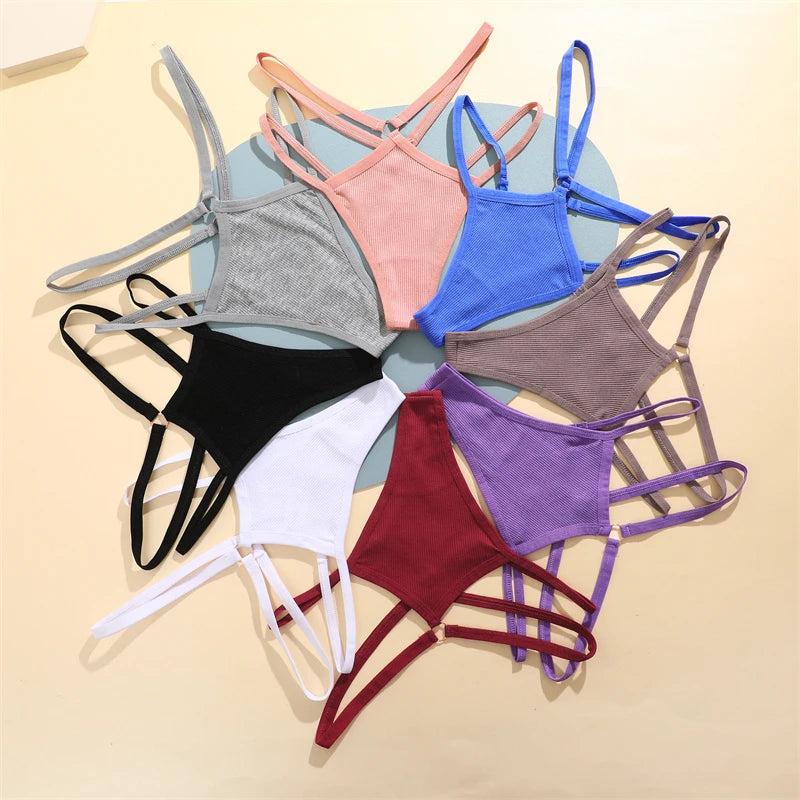 FINETOO 4Stuks Dames Stijlvolle Katoenen Thongs - Sexy Lage Taille Gestreepte en Effen Ademende Ondergoedset