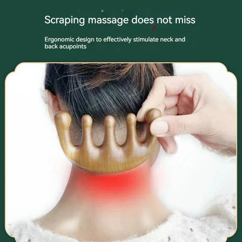 Revitaliseer je hoofdhuid met de Meridian Massage Kam - Vijf-tands handvatloze acupunctuurtool voor verbeterde bloedsomloop, gemaakt van luxe sandelhout