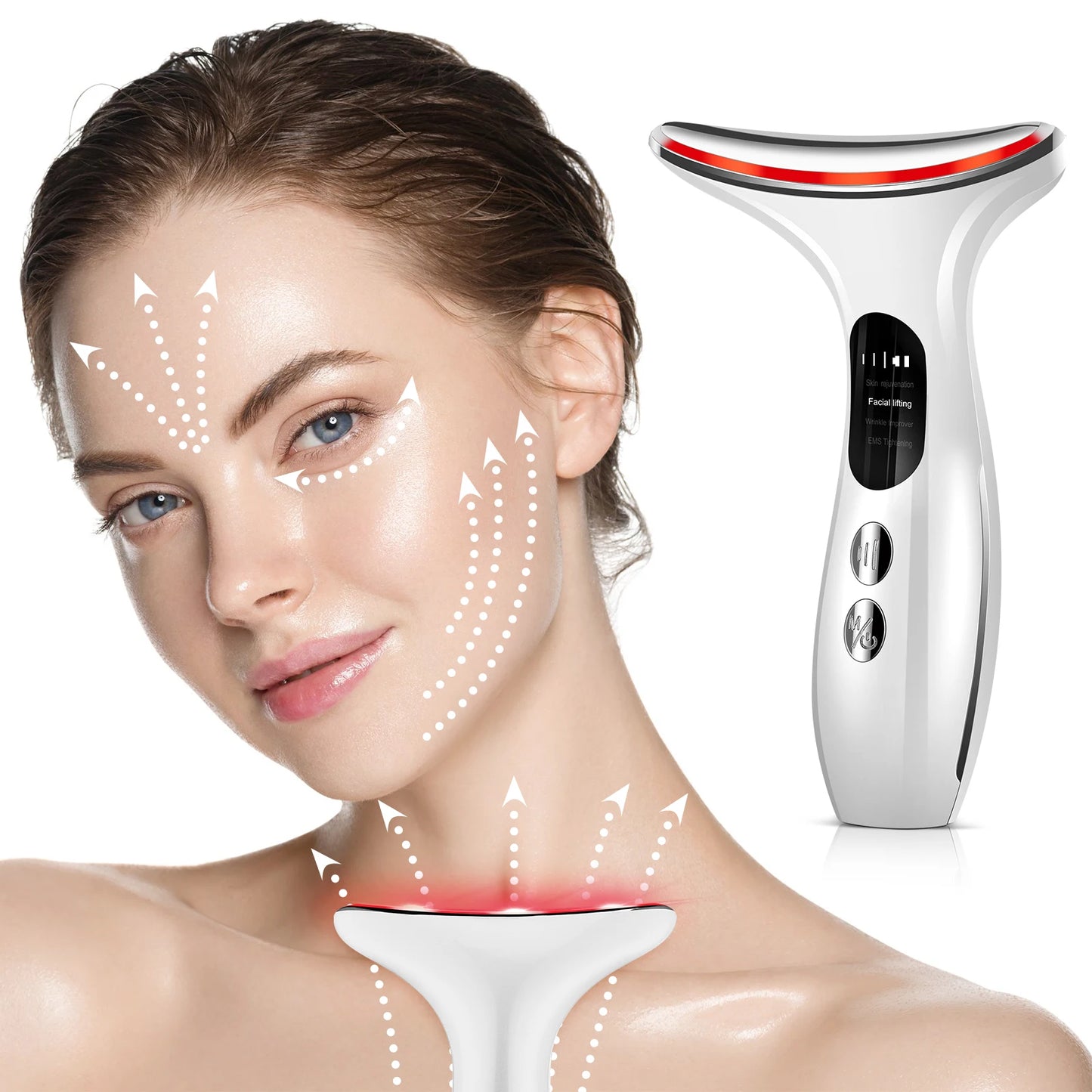 Geavanceerd EMS Micro-Current Huidverzorgingsapparaat voor Nek en Gezicht voor LED IPL Huidverjonging, Vermindering van Dubbele Kin en Verstevigende Gezichtsmassage!