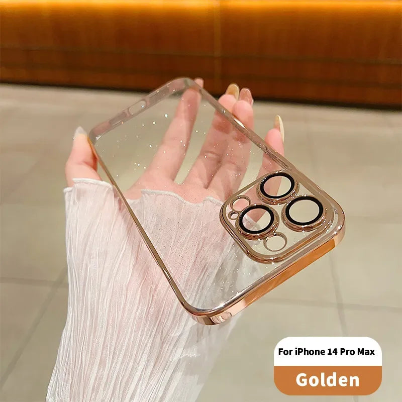 Glamoureuze Elektrolytisch Gecoate Glitter iPhone Hoes - Adembenemende Schokbestendige Bescherming voor 12ProMax, 13, 14, 15 en 16 Modellen