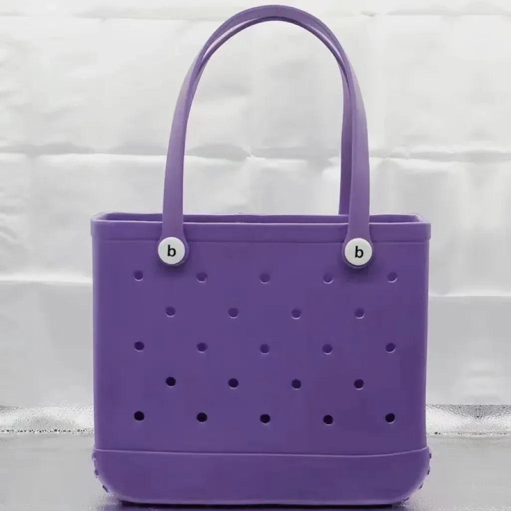 Stijlvolle Grote Eva Strandtas - Perfect voor Moeders! Veelzijdige Luiertassenopslag, Zomer Rubber Tote, en Effen Kleur Jelly Strandorganizer voor Al Je Essentiële Spullen.