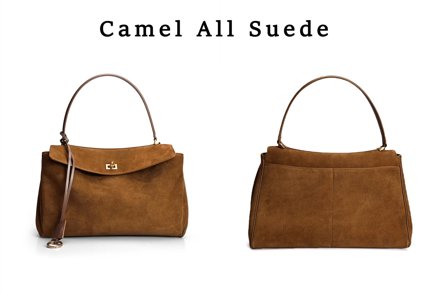 Chique Echte Leren Bruine Suède Tote Bags voor Vrouwen - Elegante Gouden Buckle Schoudertassen van Luxe Merk Rodeo