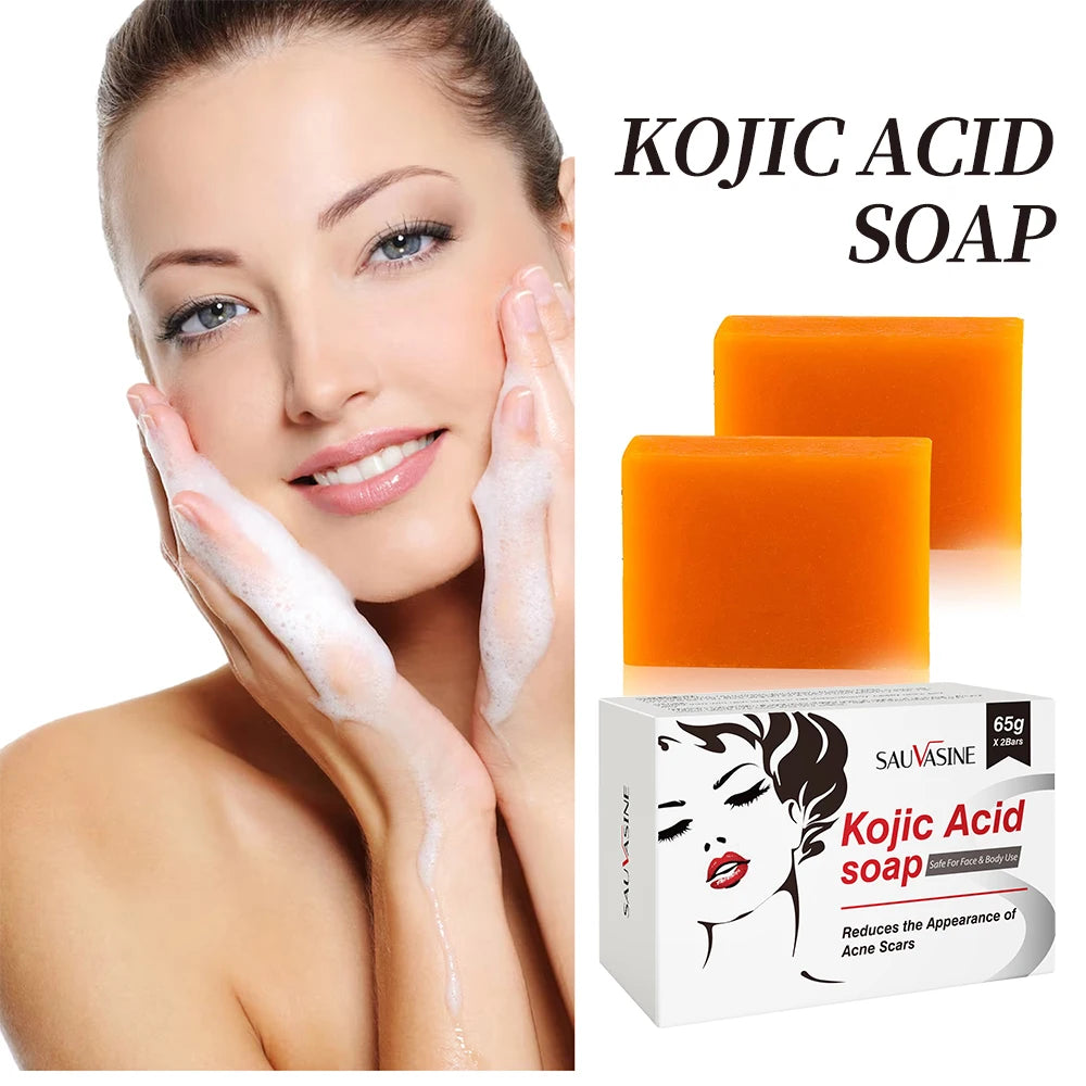 Set van 2 Handgemaakte Kojinezuur Zeep - Zachte Verhelderende Exfoliator voor Gezicht en Lichaam, Voedende en Witte Reinigingszeep
