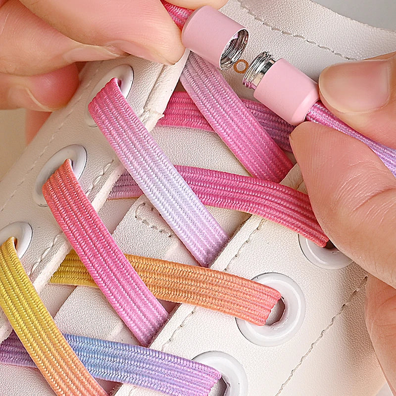 Kleurige Elastische Schoenveters zonder Knoop met Stijlvolle Gespen - Perfect voor Kinderen en Volwassenen!
