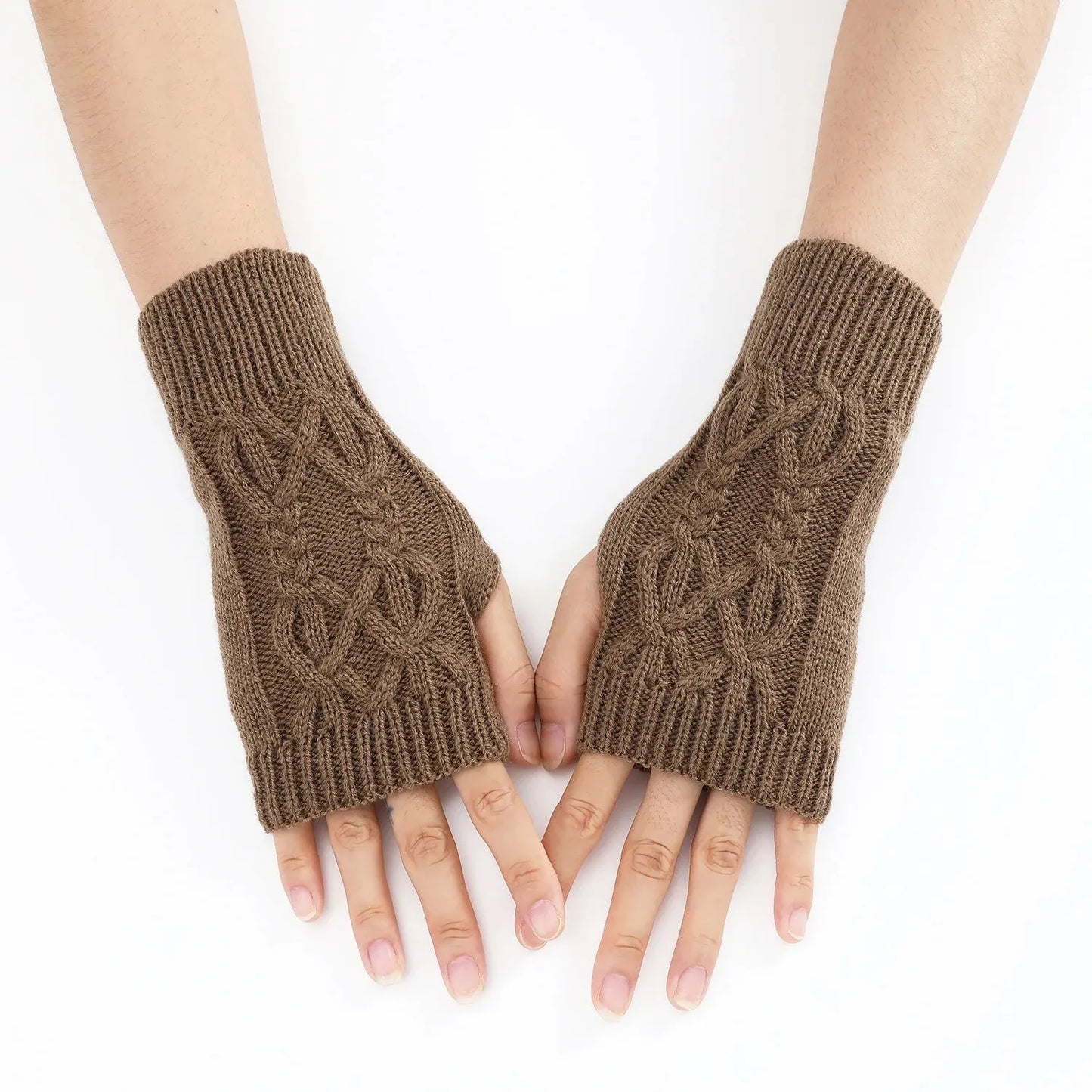 Gezellige Winter Dames Halve Vingerhandschoenen - Zachte Wolachtige Gebreide Ontwerp in Elegant Zwart en Wit