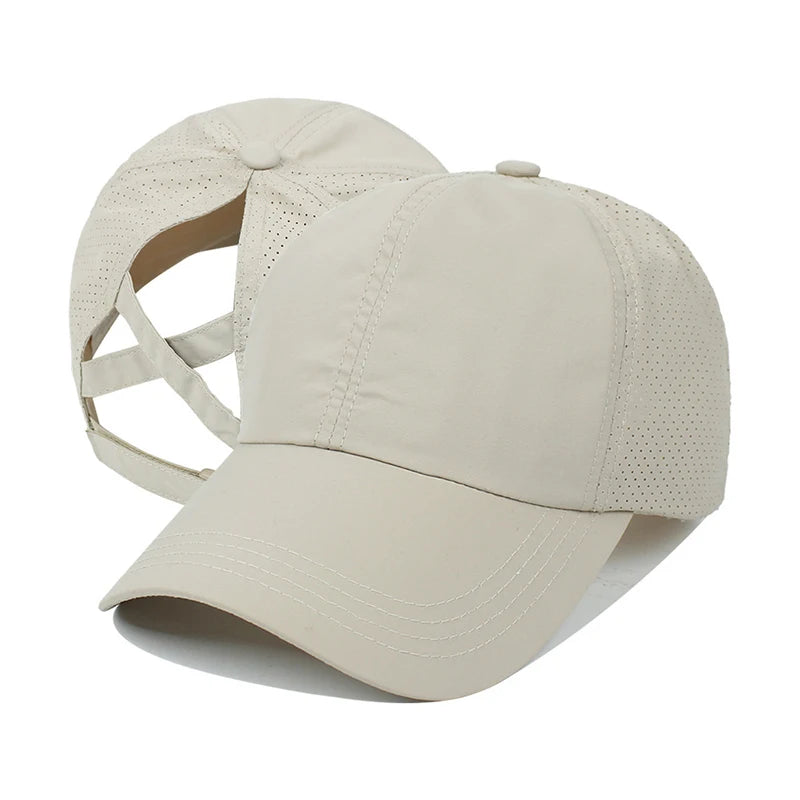 Stijlvolle Zomer Effen Kleur Baseball Caps voor Dames - Perfect voor Golf, Sport en Vrije Tijd met Handig Paardenstaartontwerp en Sneldrogend Gaas!